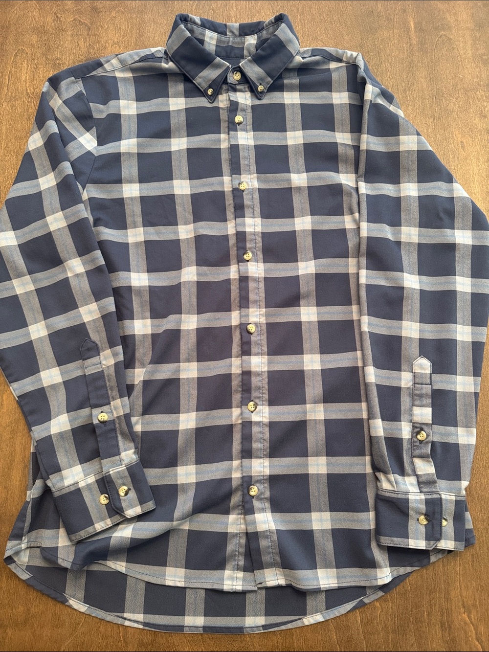Mizzen + Main Blue Plaid Button Down Dress Shirt in Trim Fit